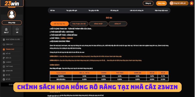 Chính sách hoa hồng rõ ràng tại nhà cái 23WIN